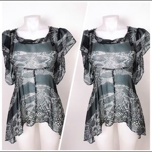 Slate Grey Snakeskin Sheer Blouse Peek Back